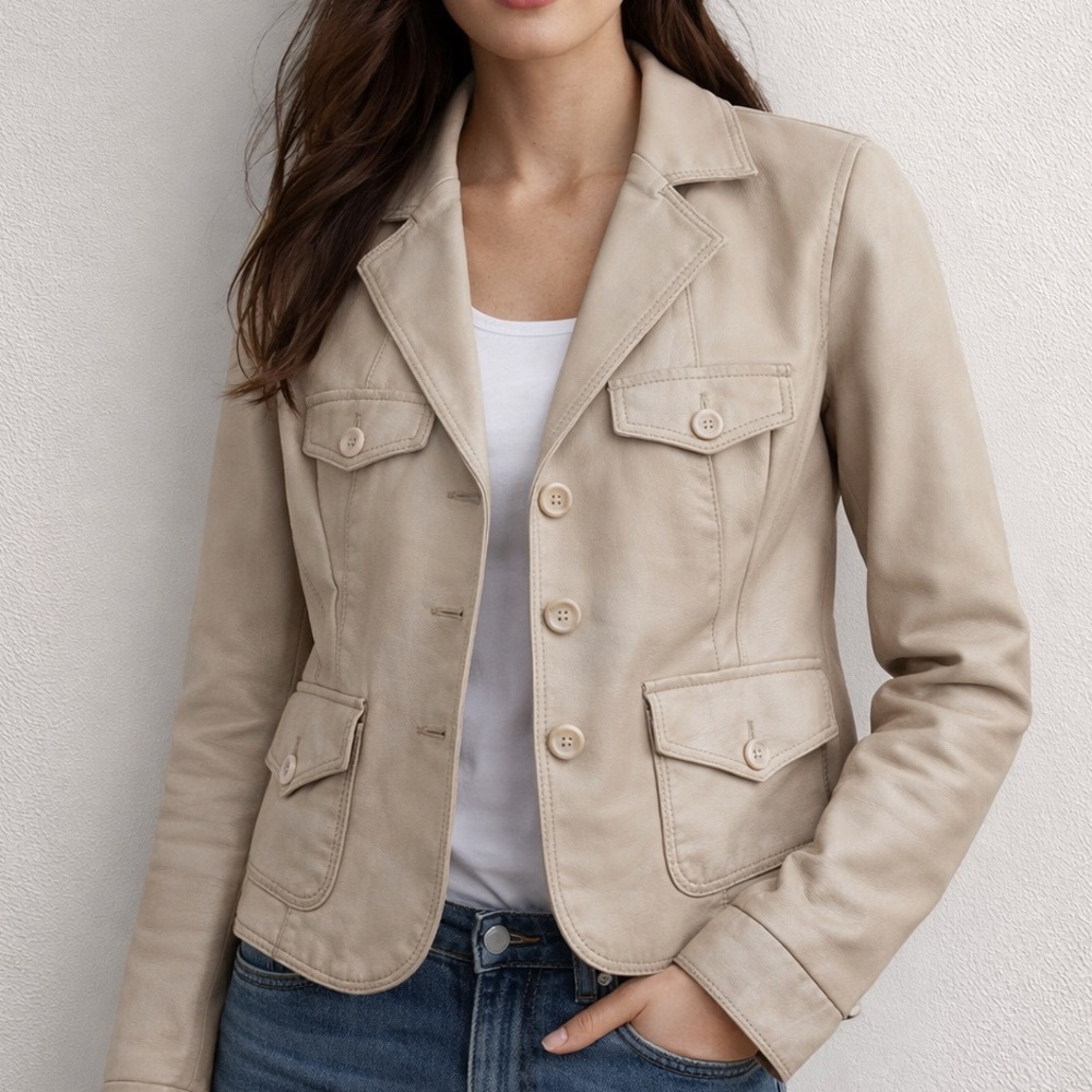Wilsons Leather VINTAGE 90s Women's Maxima Cream Blazer Med Butter Soft EUC